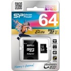 MicroSD 64GB Silicon Class 10 Elite UHS-I + SD адаптер